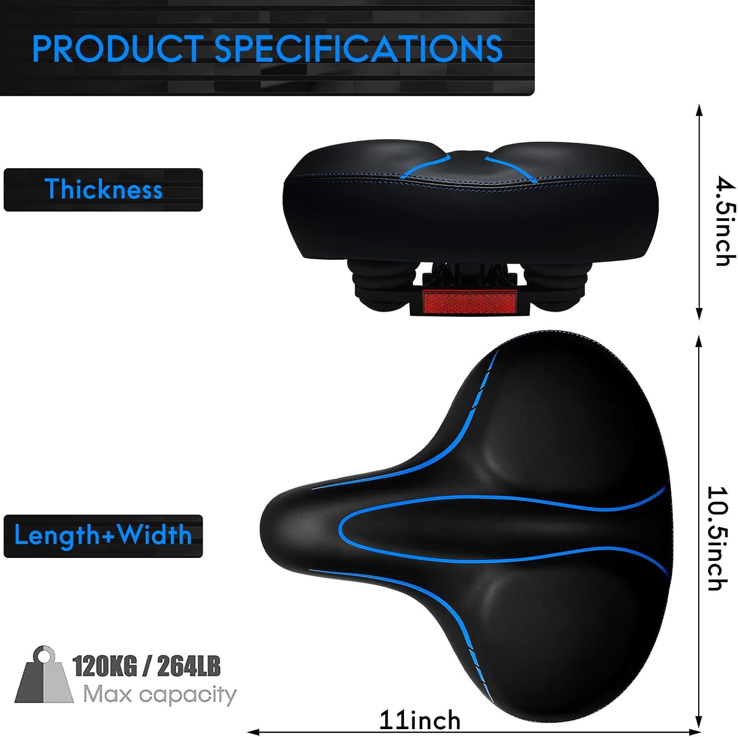 Oversized Bike Seat, Wide Bicycle Seat for Women Men Comfort, Universal Waterpro