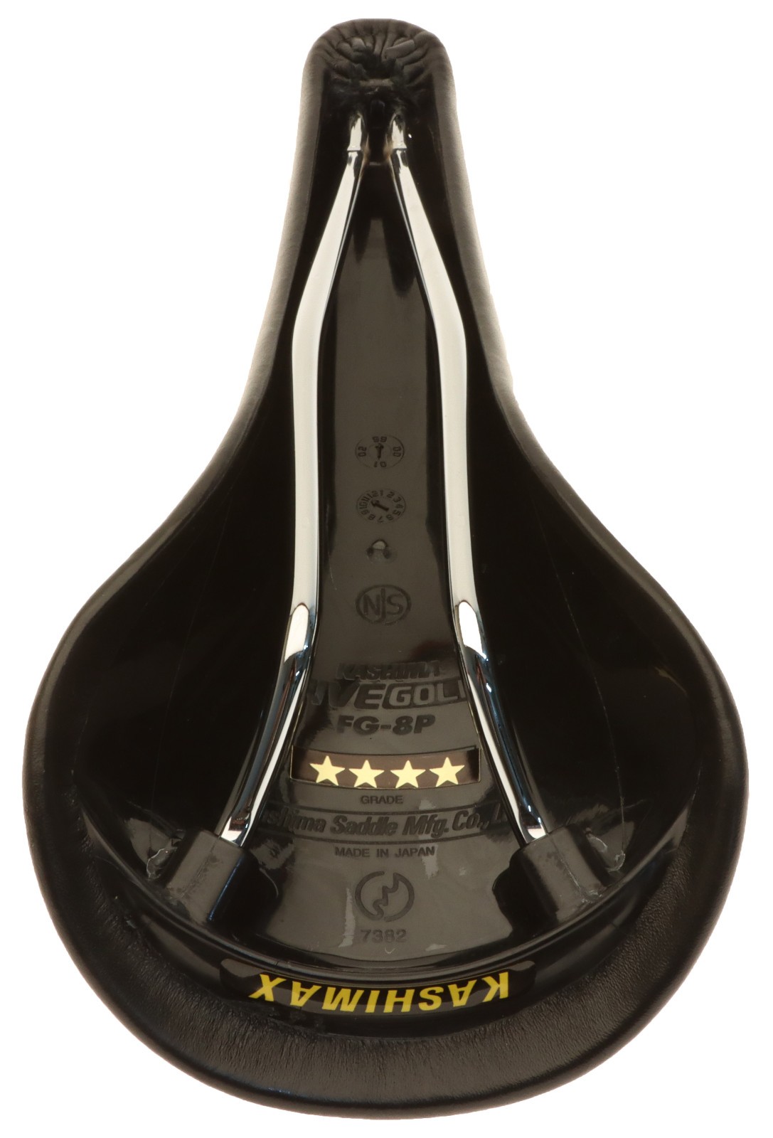 Kashimax Five Gold 8PE Saddle NJS 30mm Rails Black Smooth Leather w Logo NEW NOS