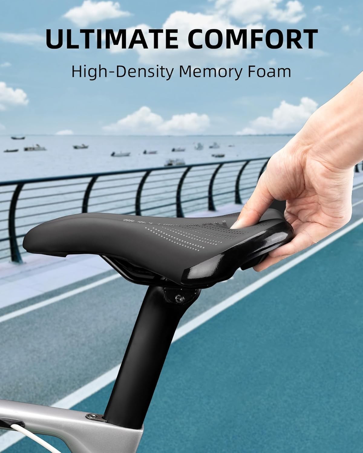 ROCKBROS Comfortable Bike Seat Cushion Thick Memory Foam Waterproof Carbon Steel