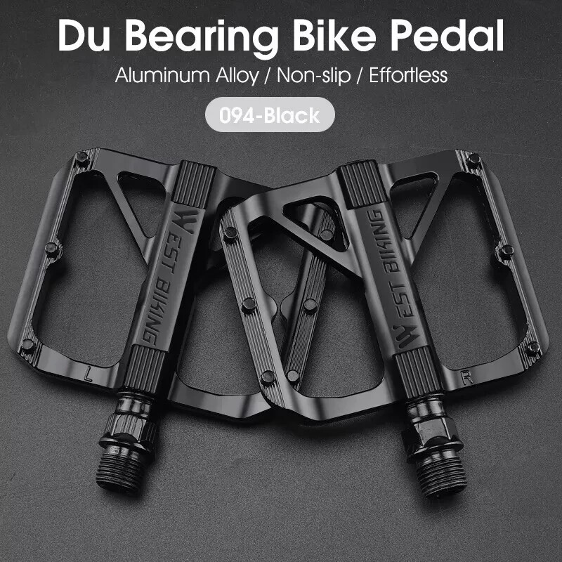 West Biking 9/16 Bicycle Pedals DU Bearing Aluminum Bicycle Pedals in Black
