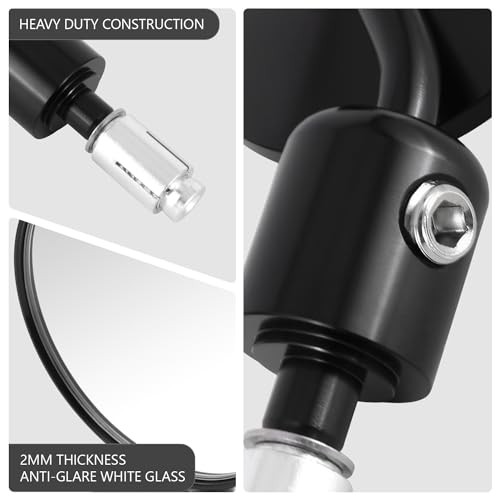 Pair of Motorcycle Side View Mirror, White Glass, Universal 2.7×2.7 Inch Black