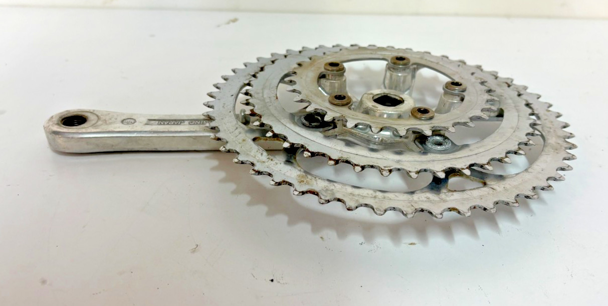 Vintage Sugino 175mm 50/40/28 Silver Aluminum/Steel Touring Triple Crankset Caps