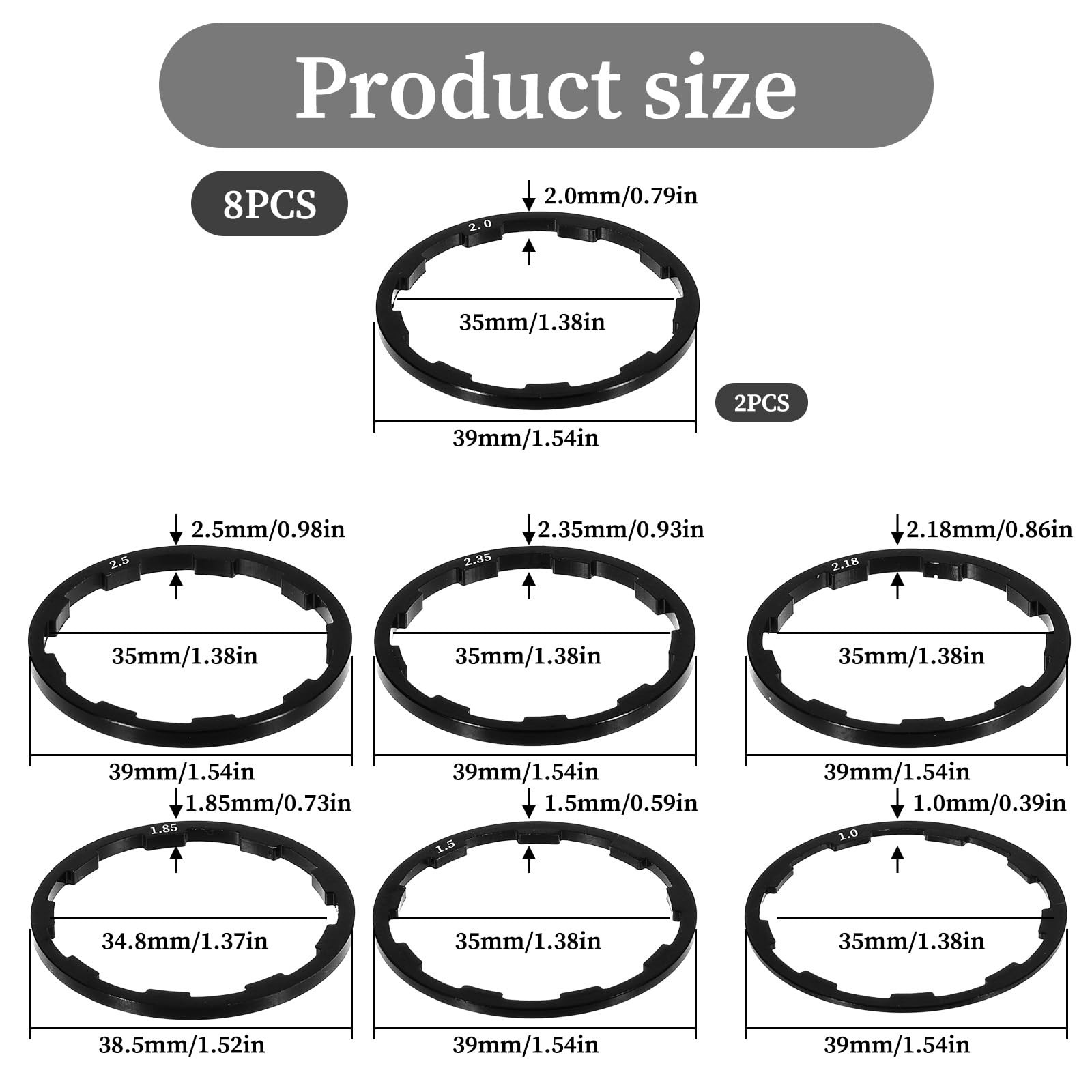 8 Pcs Headset Spacers for Bike Cassette, Bicycle Bottom Bracket Spacer 7-11Speed