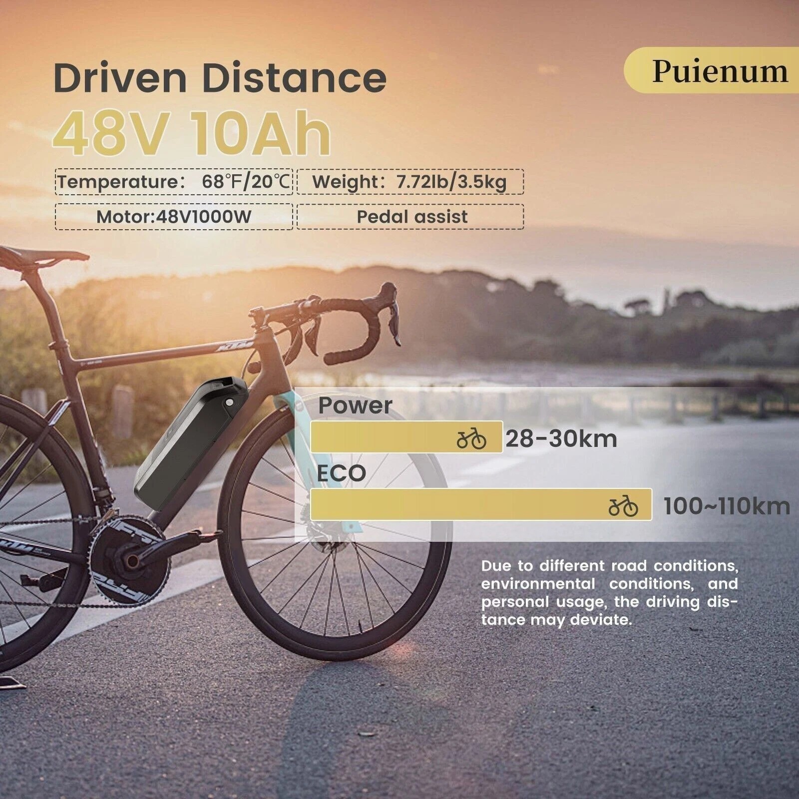 48V 10Ah Ebike Battery Electric Bike Lithium Battery for 200W-1000W Motors 5PIN