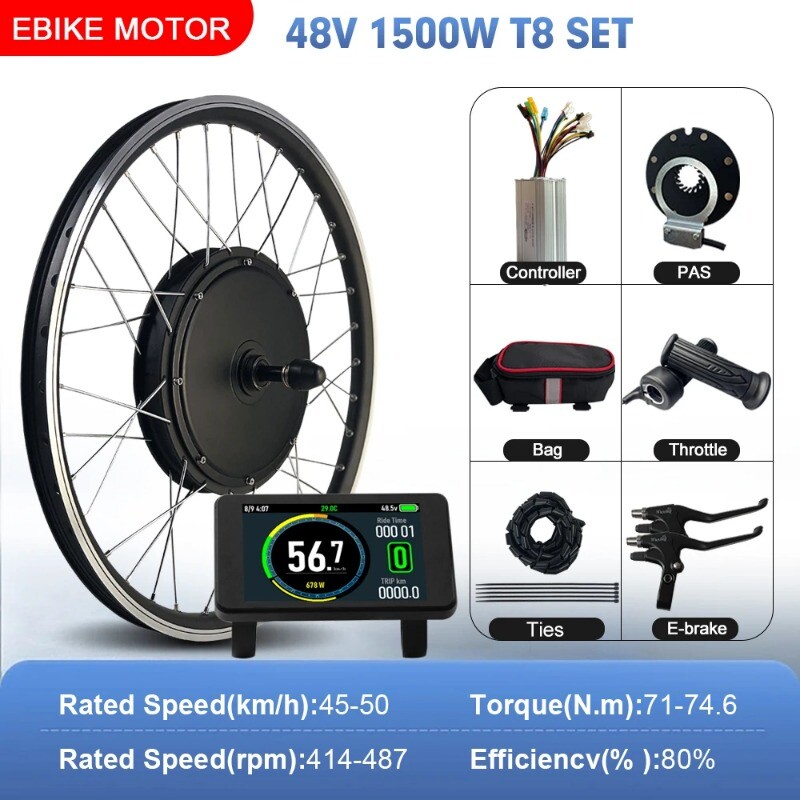 48V 1500W Electric Bike Conversion Kit Mountain Bike Rear Rotate Wheel Hub Motor