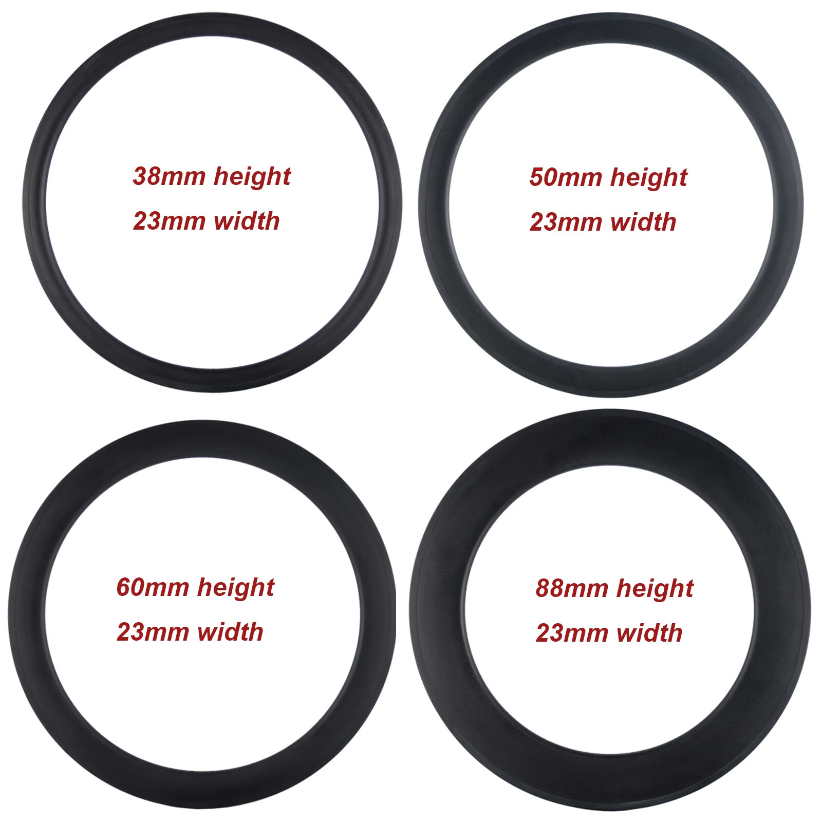 700C 38/50/60/88mm Depth 23mm Width Carbon Road Bicycle Rims Clincher/Tubeless