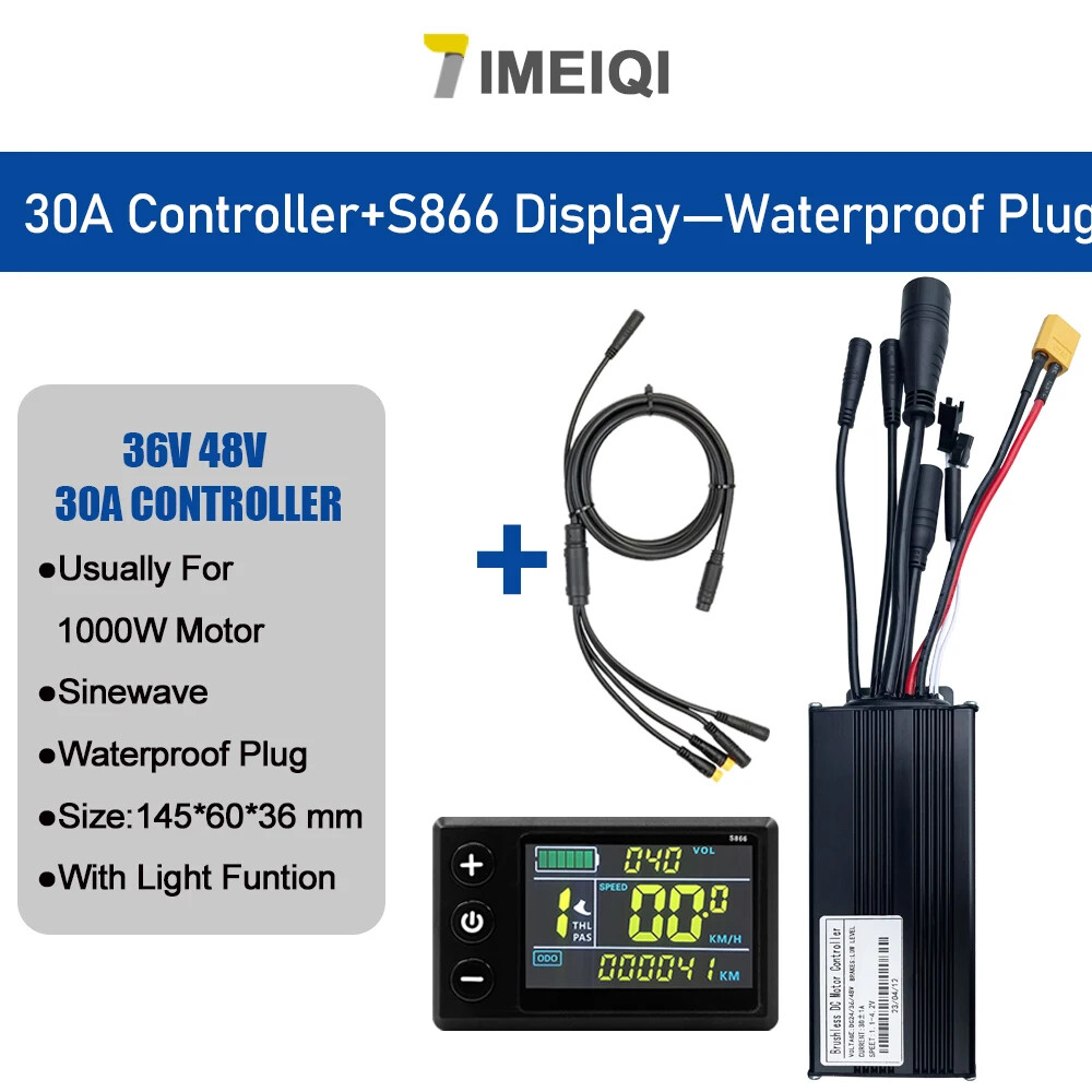 Three-Mode Ebike Sine Wave Controller 36V 48V 17-40A with LCD S866 S966 Display