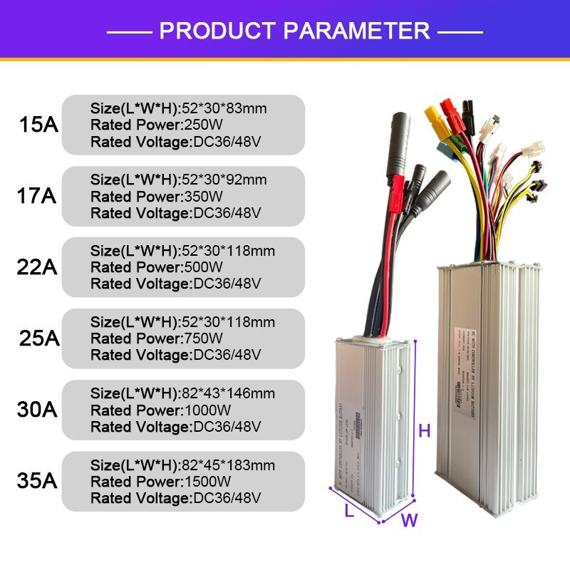Sinewave Controller 15-60A E-bicycle Controller 250-3000W Brushless Hub Motor