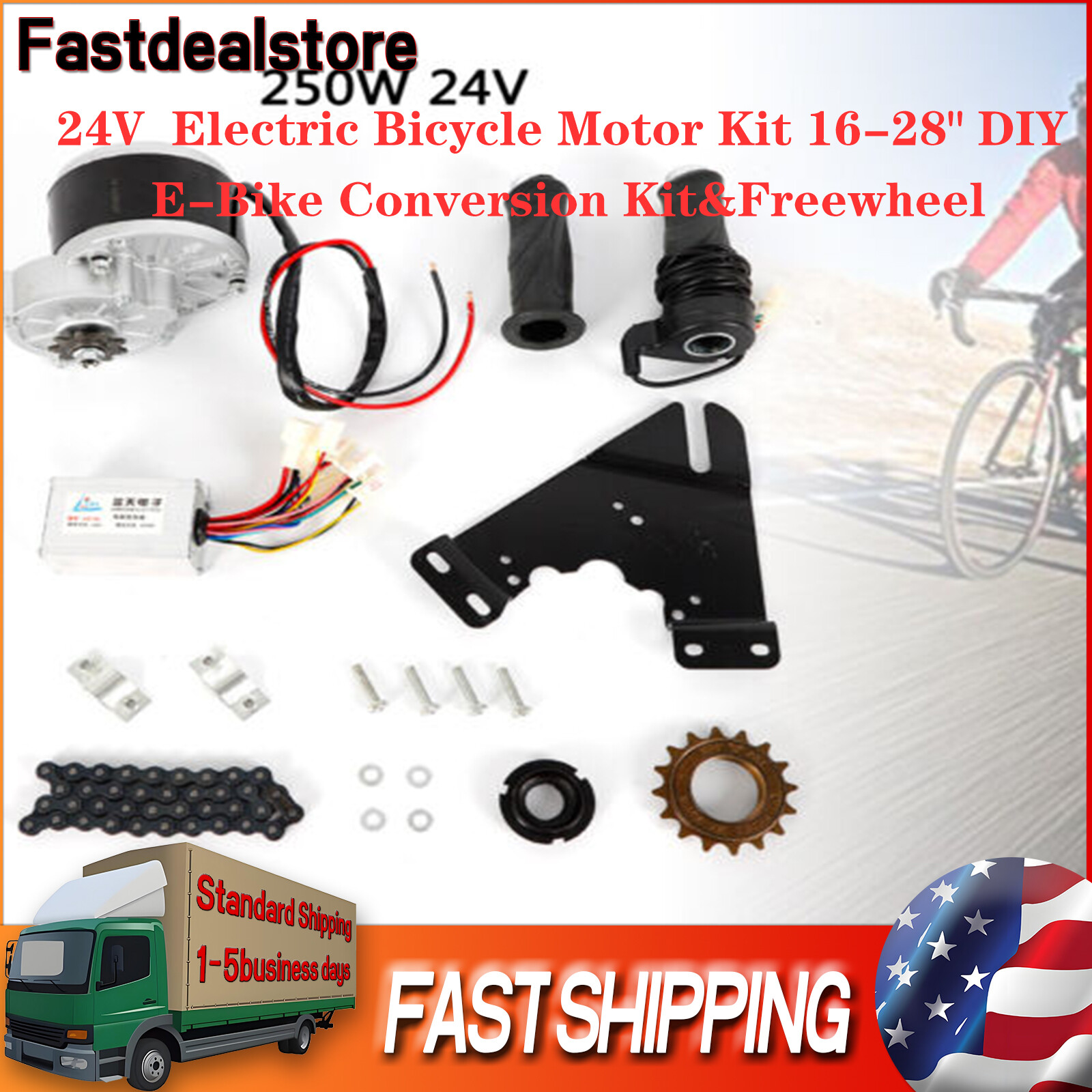 24V 250W Electric Bicycle Motor Kit 16-28″ DIY E-Bike Conversion Kit & Freewheel
