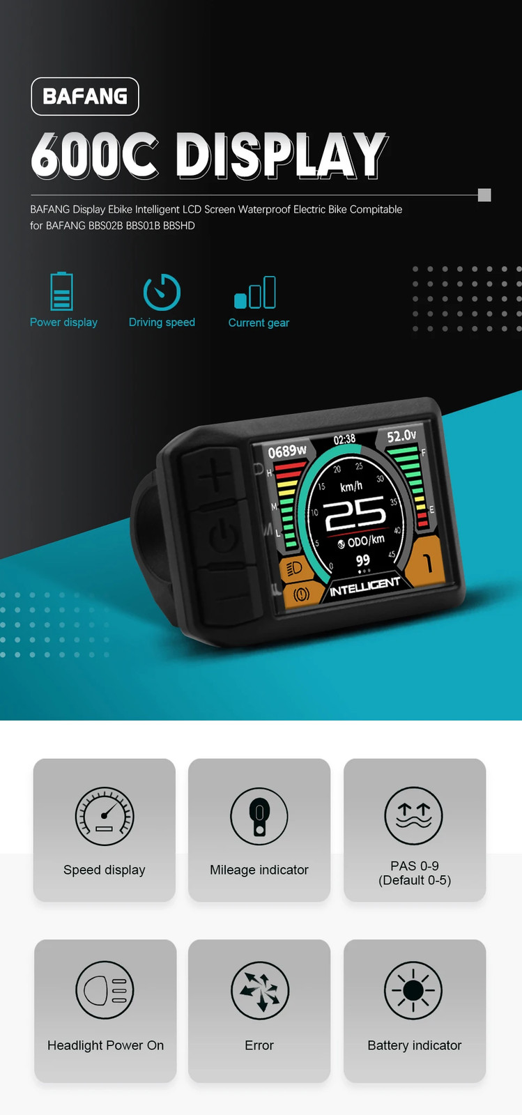 Bafang 600C LCD 5 Pin Waterproof BBS01B BBS02B BBSHD Motor Kits 6 Languages