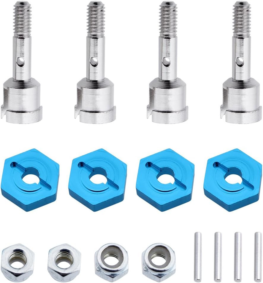 7Mm to 12Mm Aluminum Wheel Hex Hub Convert Adapter & Axle Shaft & Locknuts for W