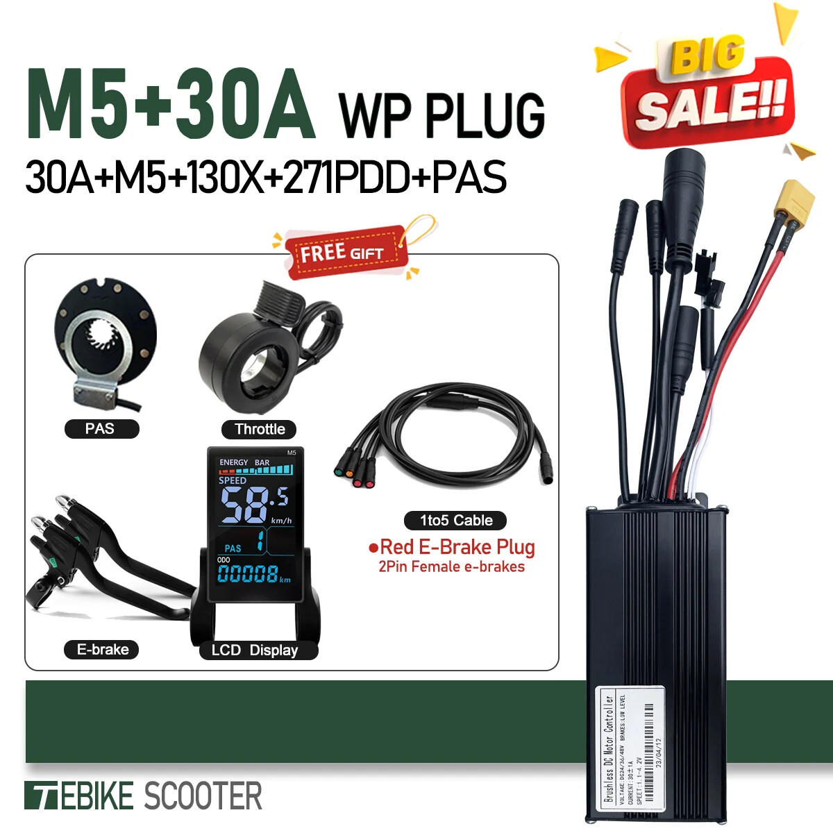 3 Mode E-bike Sinewave Controller 17A 26A 30A 40A with M5 M9 Display 250W-2000W