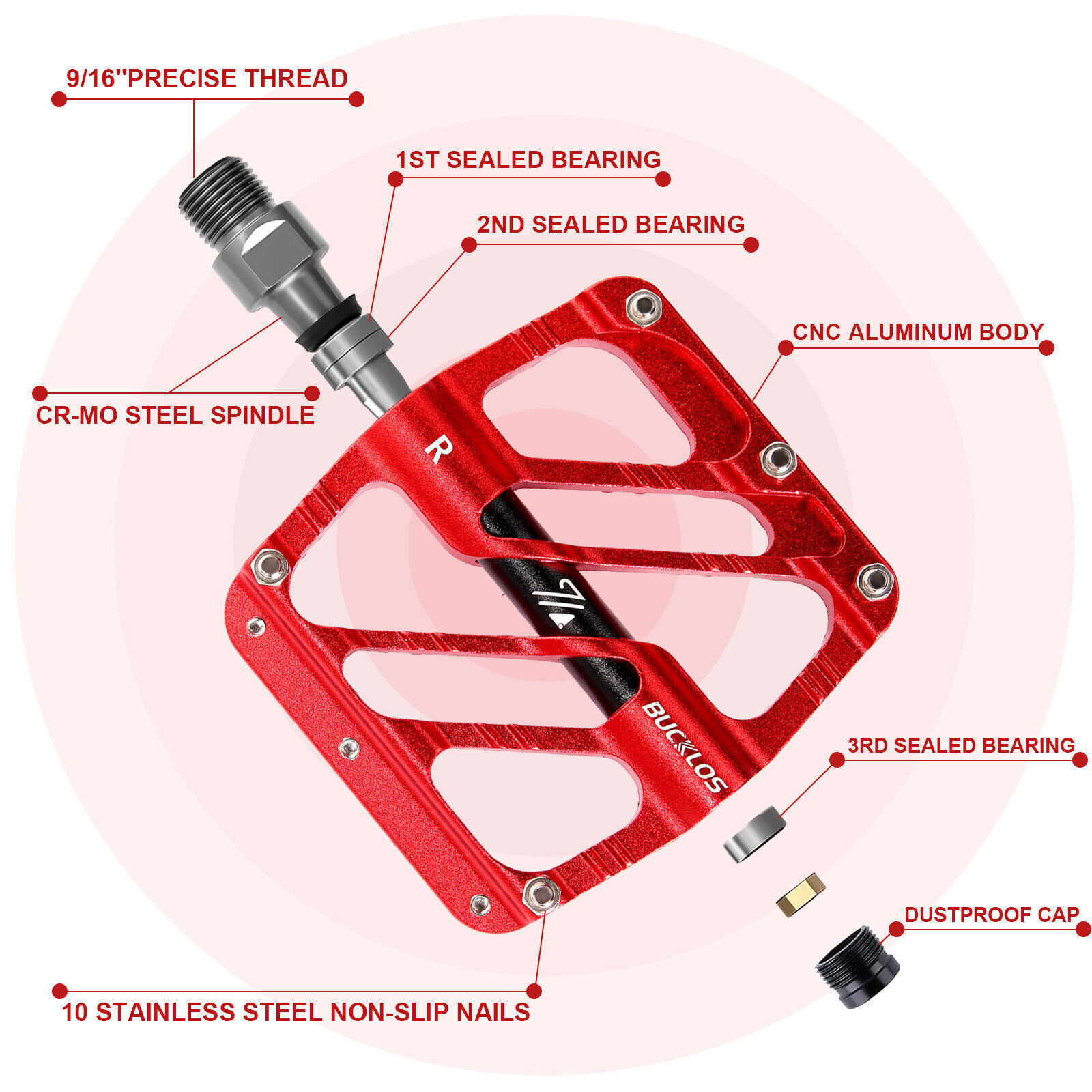 Flat/Platform Pedals 3 Bearings Mountain Bike 9/16” Aluminum For Shimano Pedals