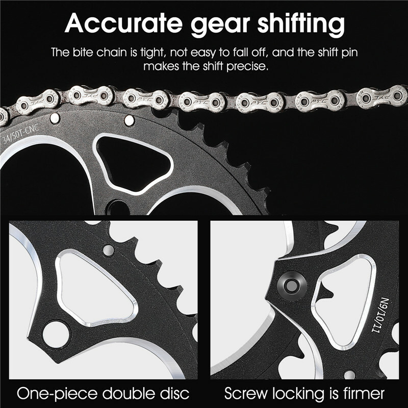 WEST BIKING Road Bike Chainring 110BCD 34T/50T Tooth Plate 8/9/10/11 Speed Black