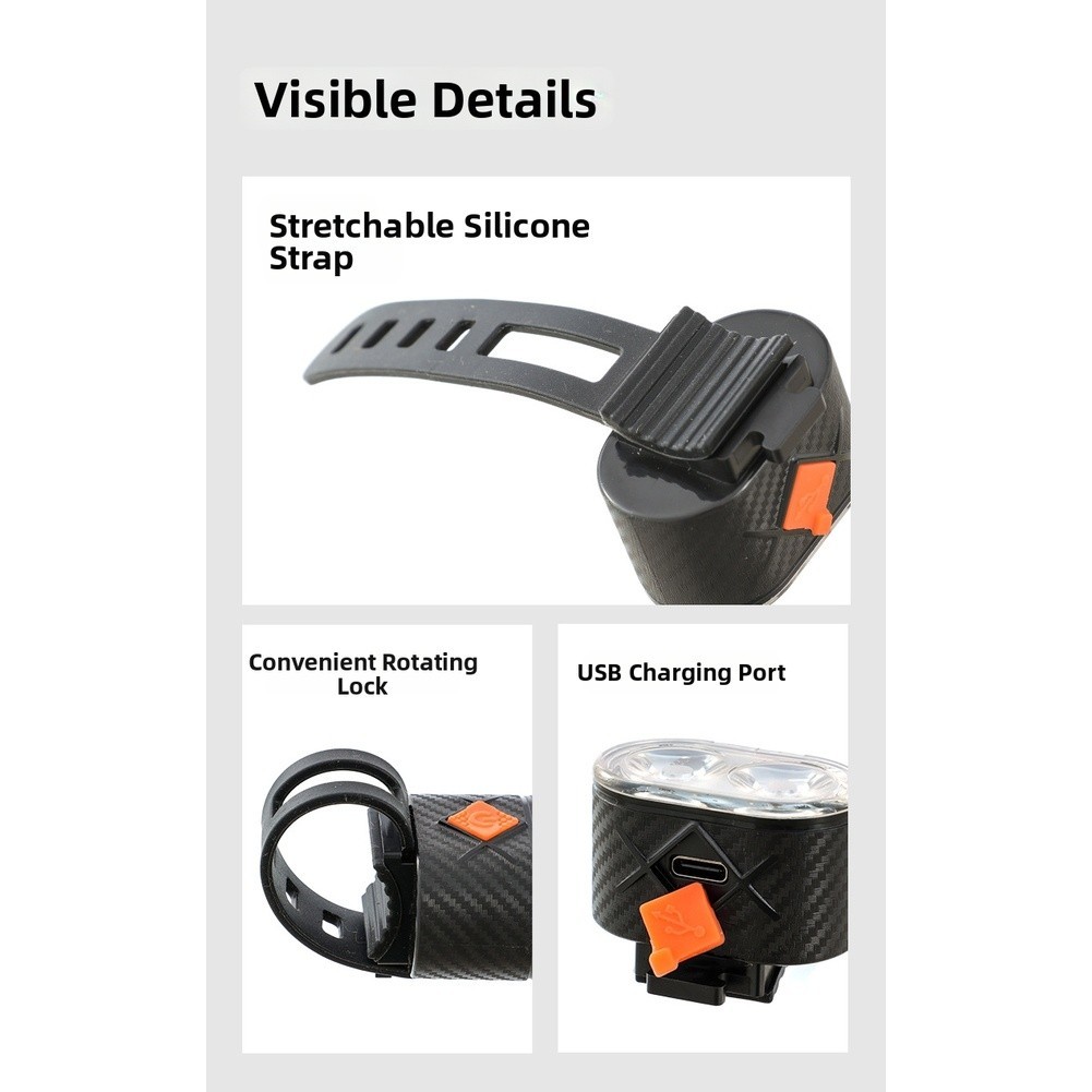 Bicycle Headlight and Taillight Set USB Rechargeable 13.5x7x4cm ABS+Silicone