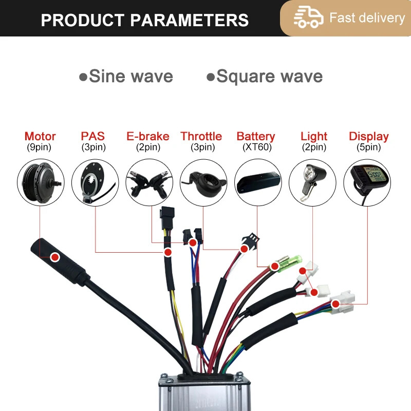 250W-3000W Electric Bicycle KT 15A-50A Sine/Square Wave Brushless Controller