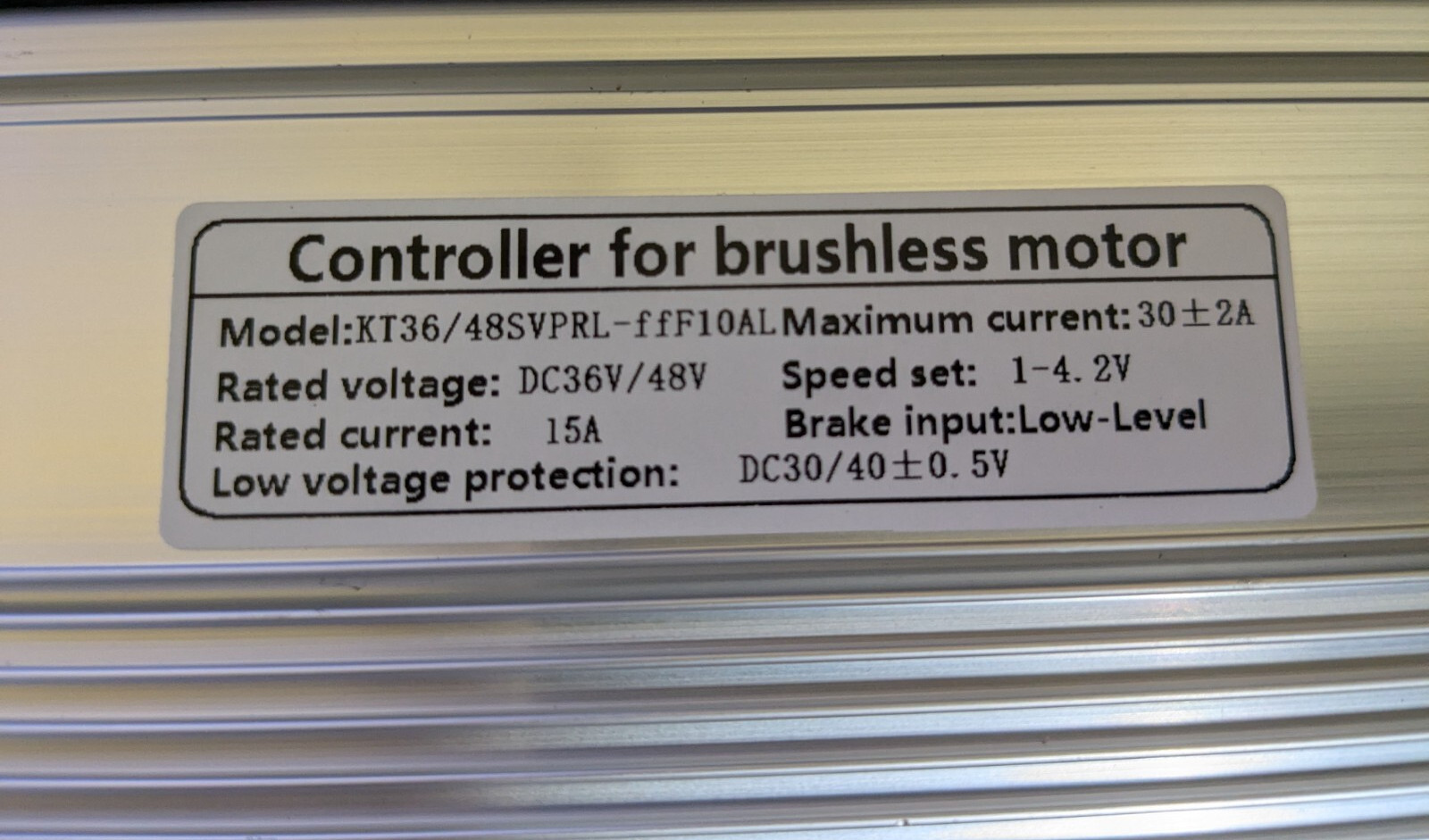 36v/48v 15A DC Waterproof Brushless Motor Controller Model: KT36/48SVPRL-ffF1OAL