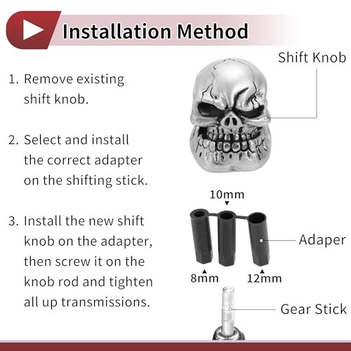 7cm Skull Shift Knob – Universal Gear Shifter Knob – Resin Stick – Silver Tone