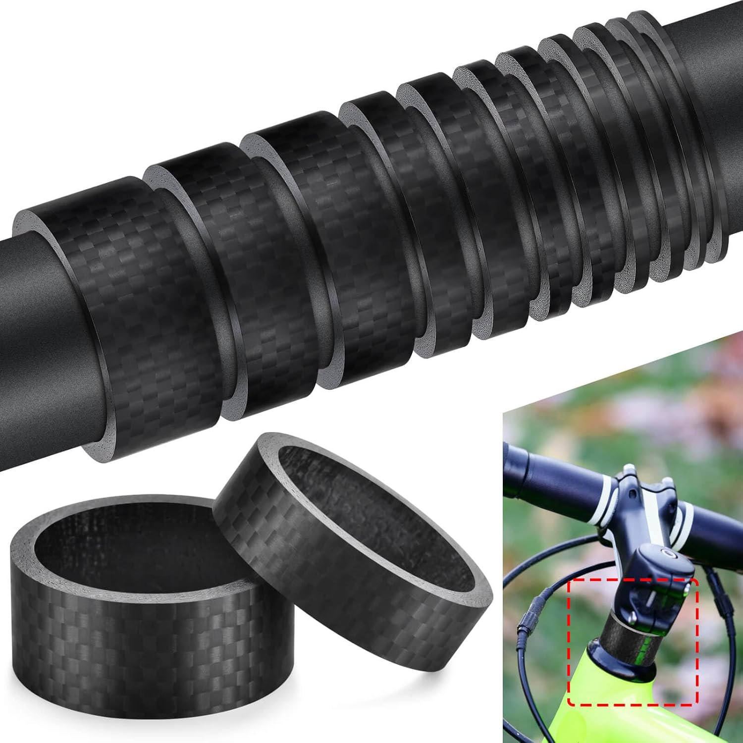 11PCS Bike Carbon Fiber Headset Spacers, Matte Finish, Fits 1-1/8 Inch Stem for