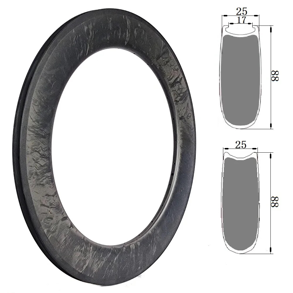 700C Road TT Track Bike Disc Carbon Rims 88mm Depth 25mm Width Tubular Clincher