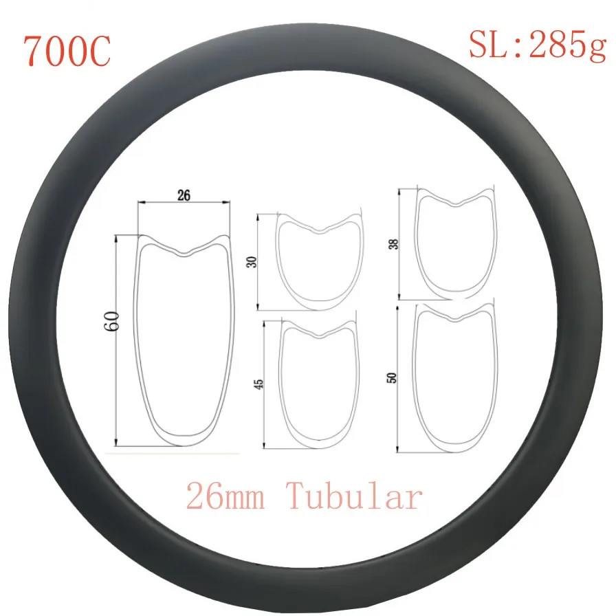 700C Road Bike Carbon Rim 26mm Width Tubular V Brake Disc Brake Rim Matt/Gloss