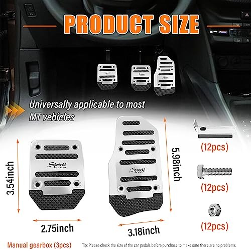 3PCS Non-Slip Car Pedal Pads, Manual Gearbox Gas Pedal Brake Silver&Manual