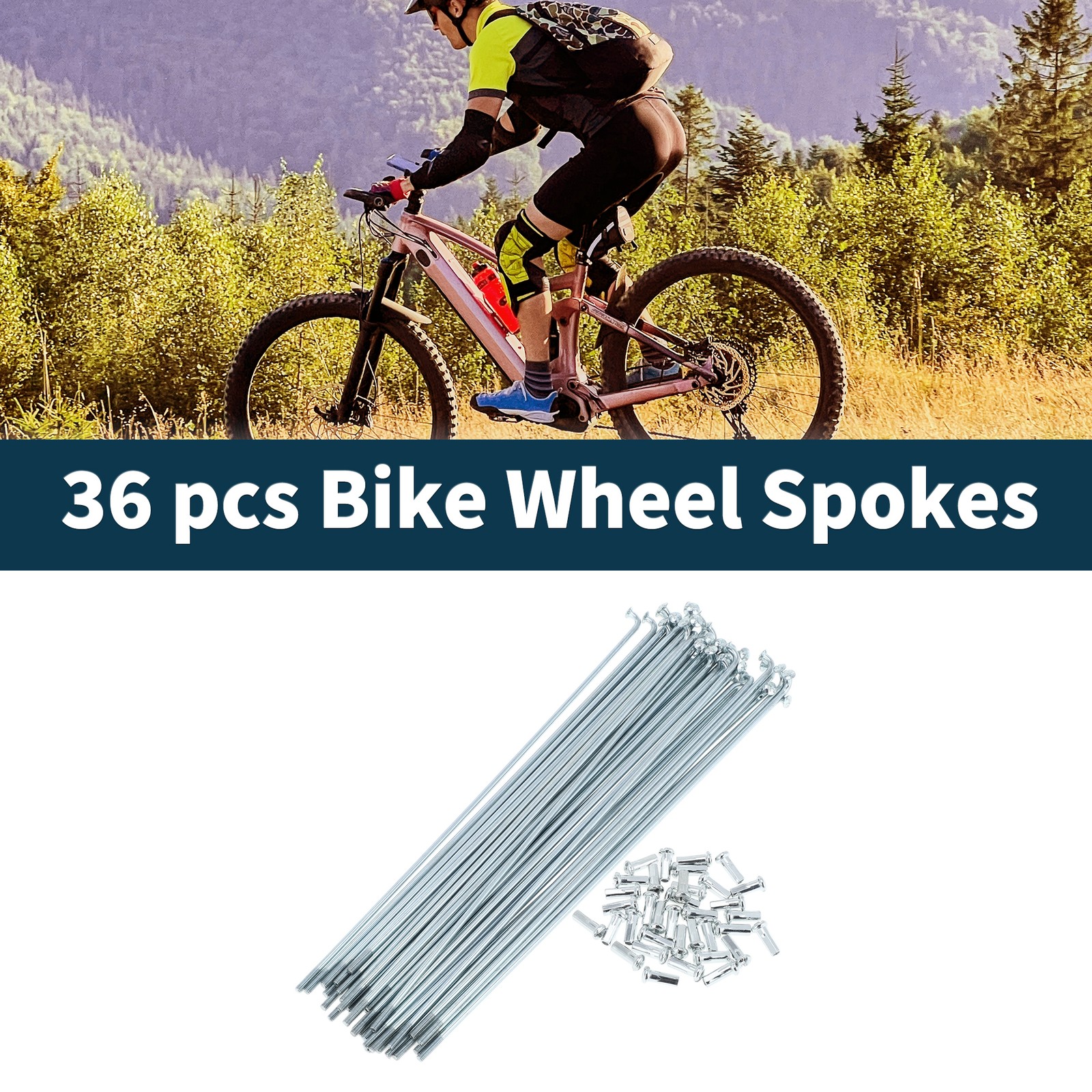 1 Set 13G 177mm Length Bicycle Spokes Nipple 45 Steel Galvanized Universal