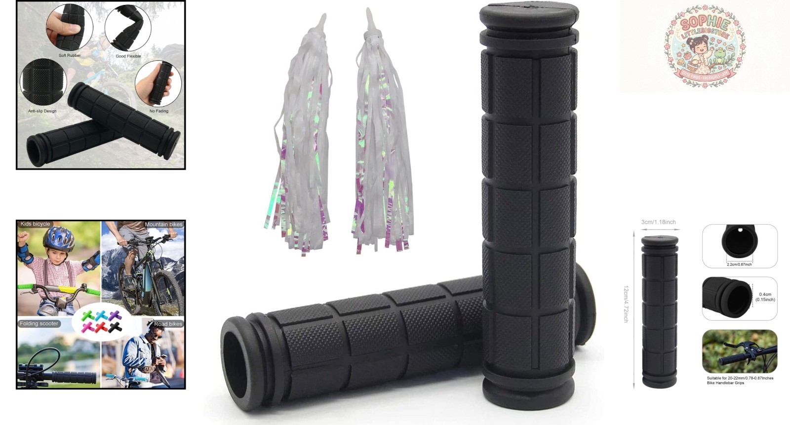 Universal Kids Bike Handlebar Grips – Non-Slip, 4.72″ with Tassels for All Bikes
