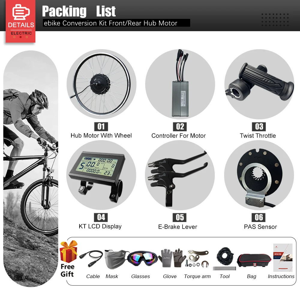 48V 1000W Mountain Electric Bike 20-29in700C Rear Brushless Gear Hub Motor Wheel