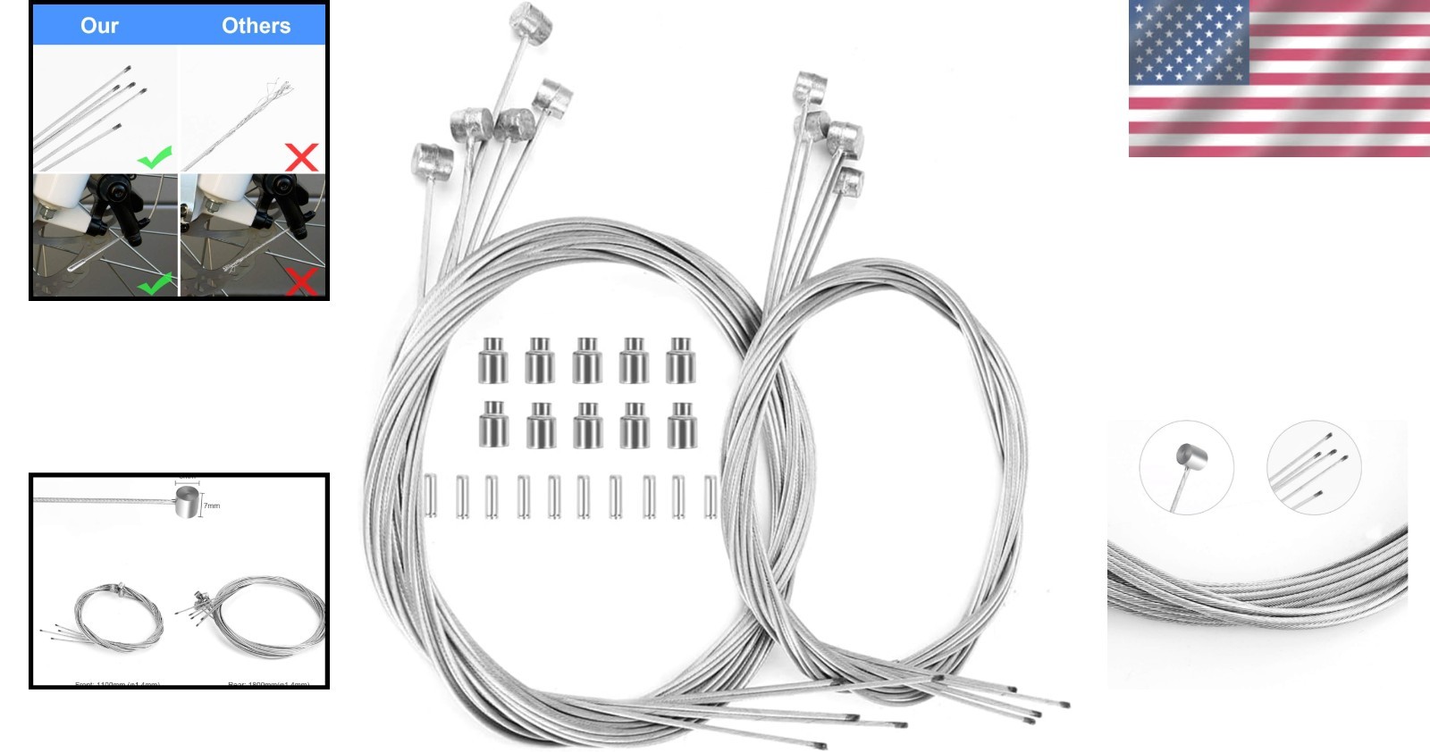Professional Bicycle Brake Cable Kit – 10PCS with End Caps & Ferrules Included