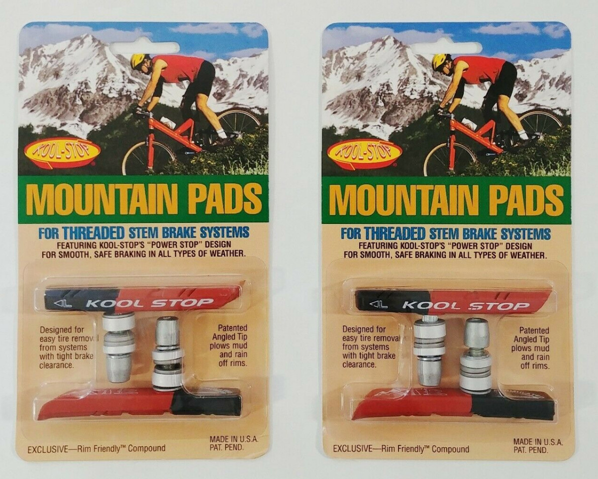 SET OF TWO (2) KOOL STOP MOUNTAIN BRAKE PADS THREADED POSTS BIKE BLACK/SALMON