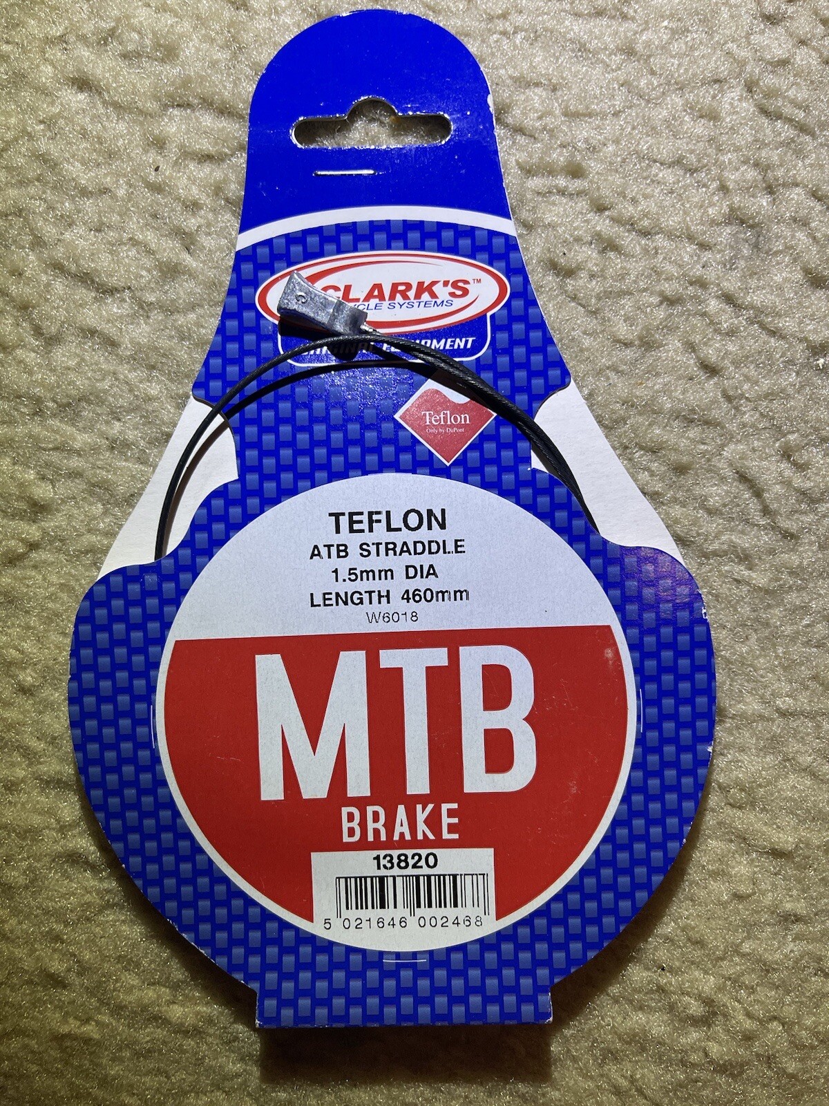 Clarke’s Teflon ATB Straddle Cable 1.5mm Diameter 460mm Length MTB Brake Cable