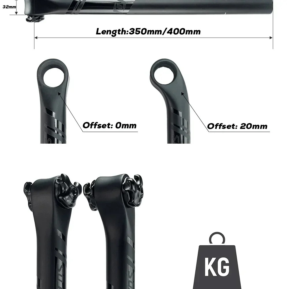 Carbon Fiber Seatpost MTB/Road Bike Seat Tube 0°/20° Rail 7×9/7x7mm 27.2-31.6mm