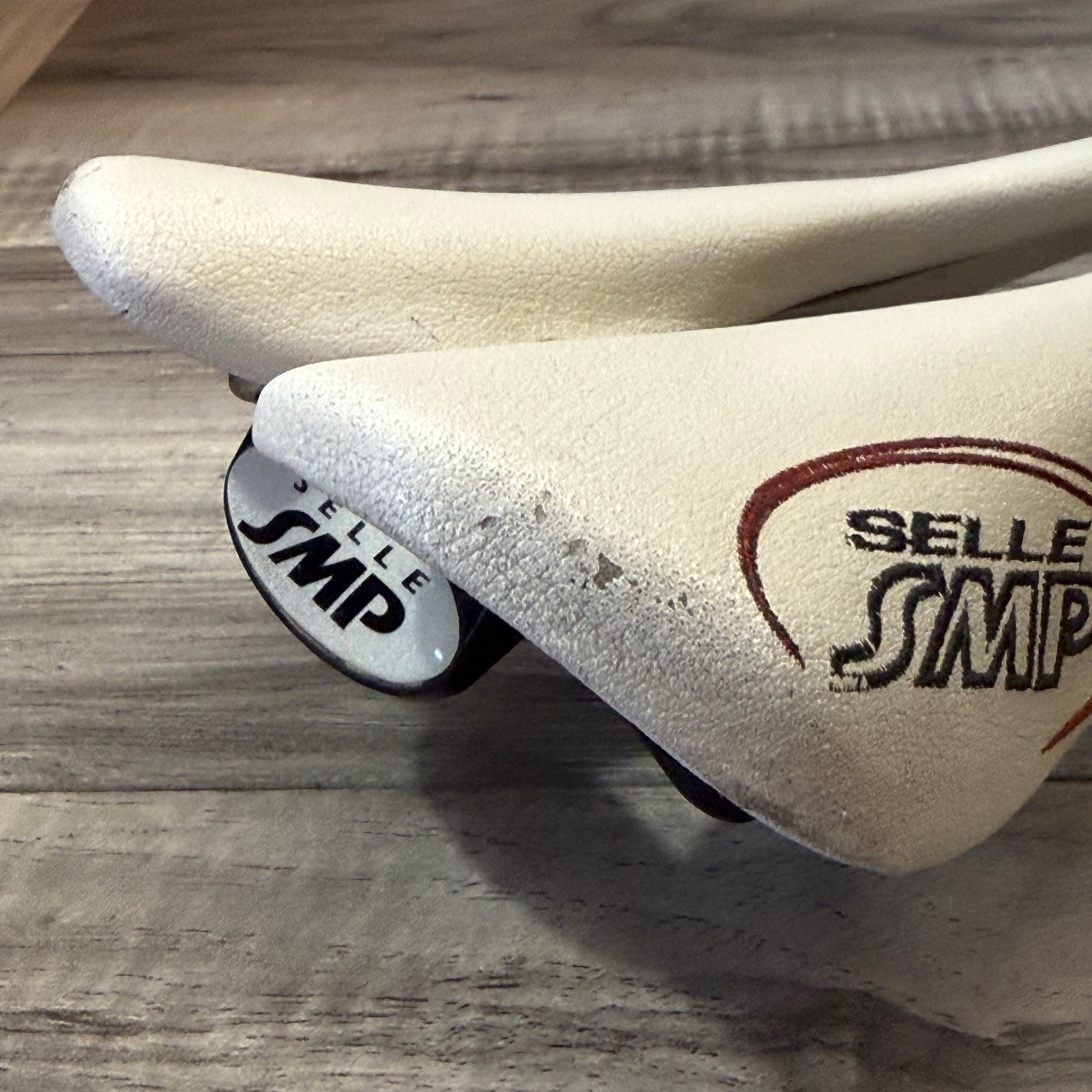 Selle SMP Evolution Saddle White Leather Stainless Steel Rails