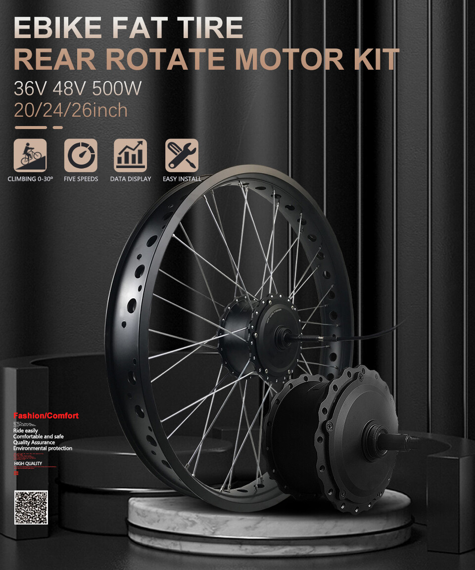 Snow E-bike Conversion Kit 36V 48V 500W Rear Rotate Hub Motor Wheel 20/24/26inch