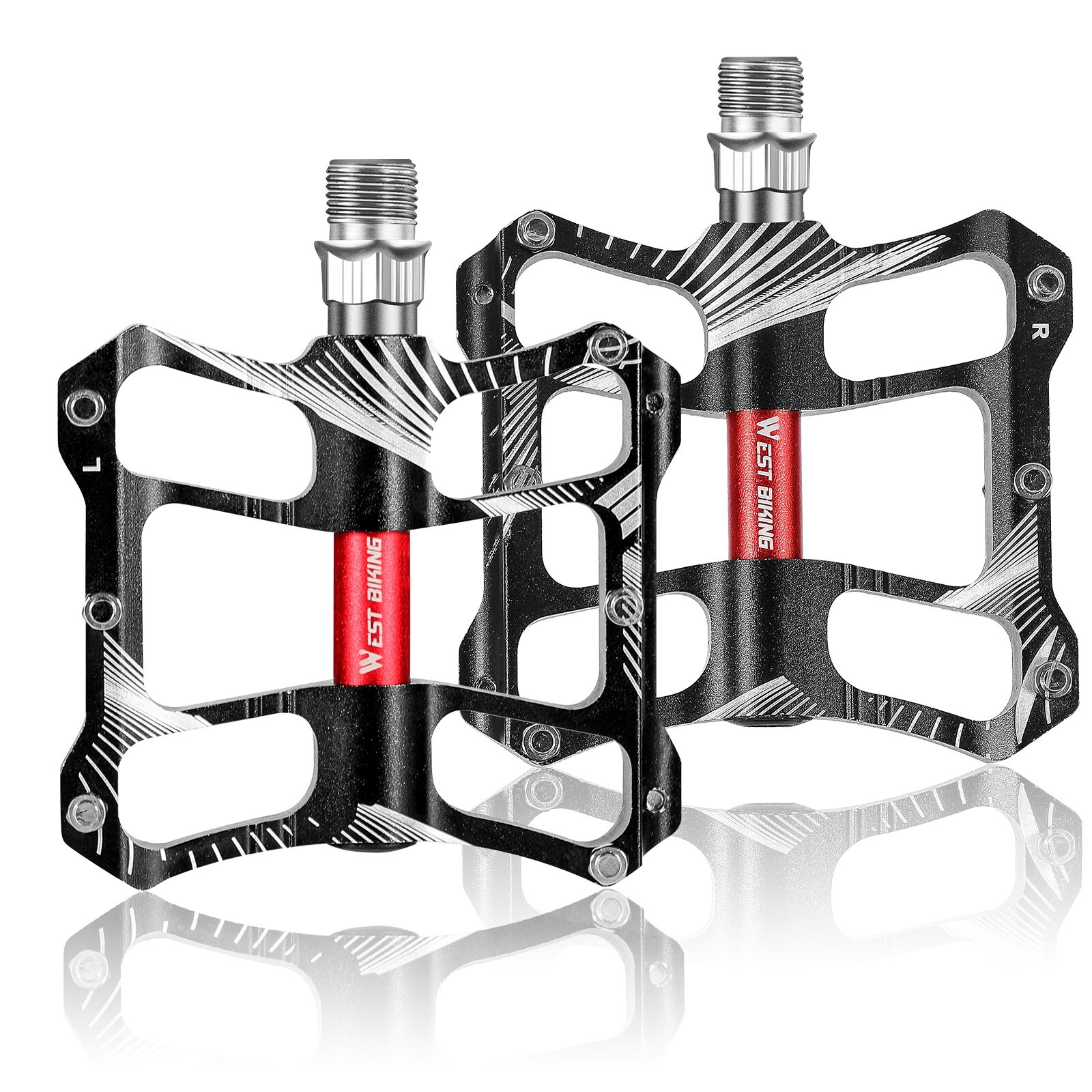 WEST BIKING DU 2 Sealed Bearings Bike Bicycle Flat Platform Pedals 9/16″ Black