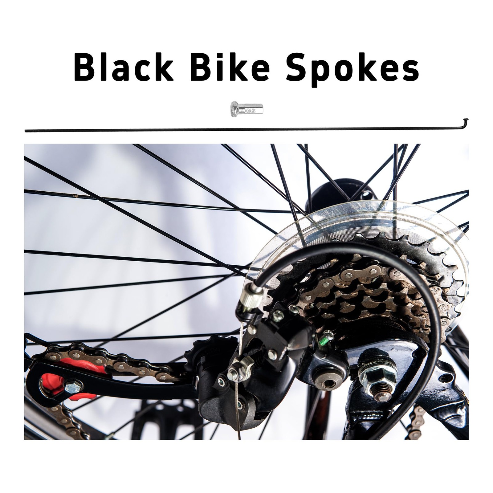 16Pcs 295mm 14G Steel Black Bike Spokes With Nipples Heavy Duty Wheel