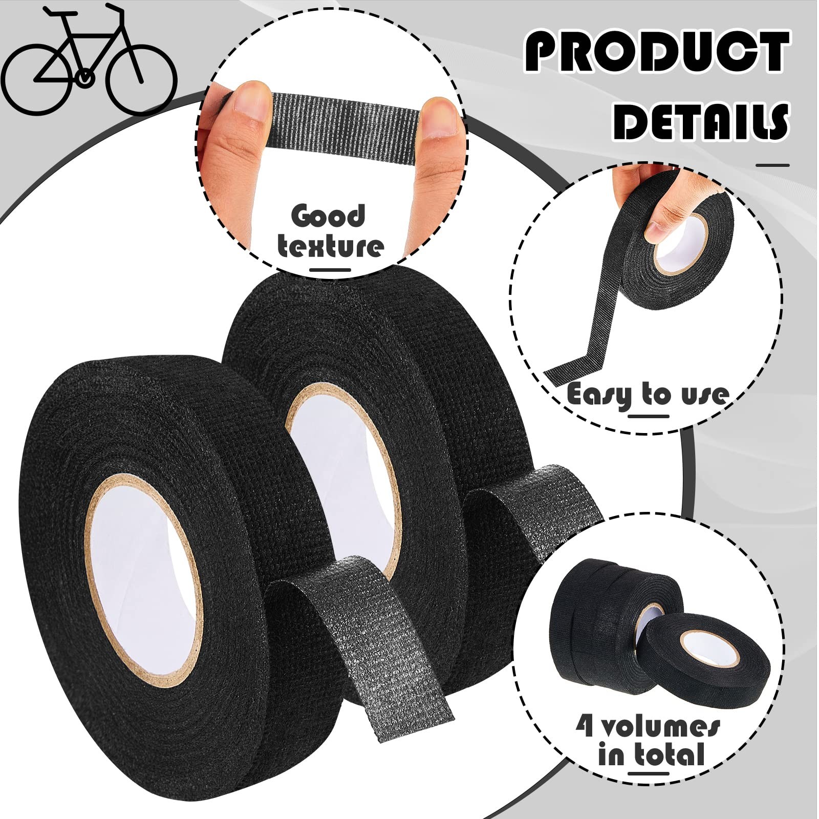 Jecery 4 Pcs Cloth Bike Handlebar Tape 10 ft Roll Bike Bar Grip Tape, 0.75 Inche