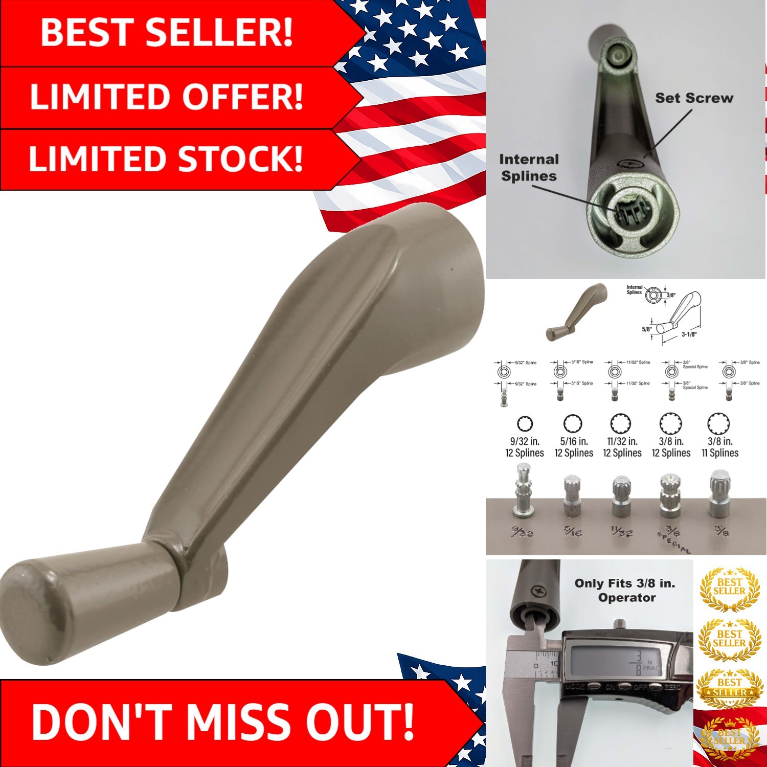 Durable H 3966 Window Crank Handle in Stone – Easy Installation & 360-Degree Use