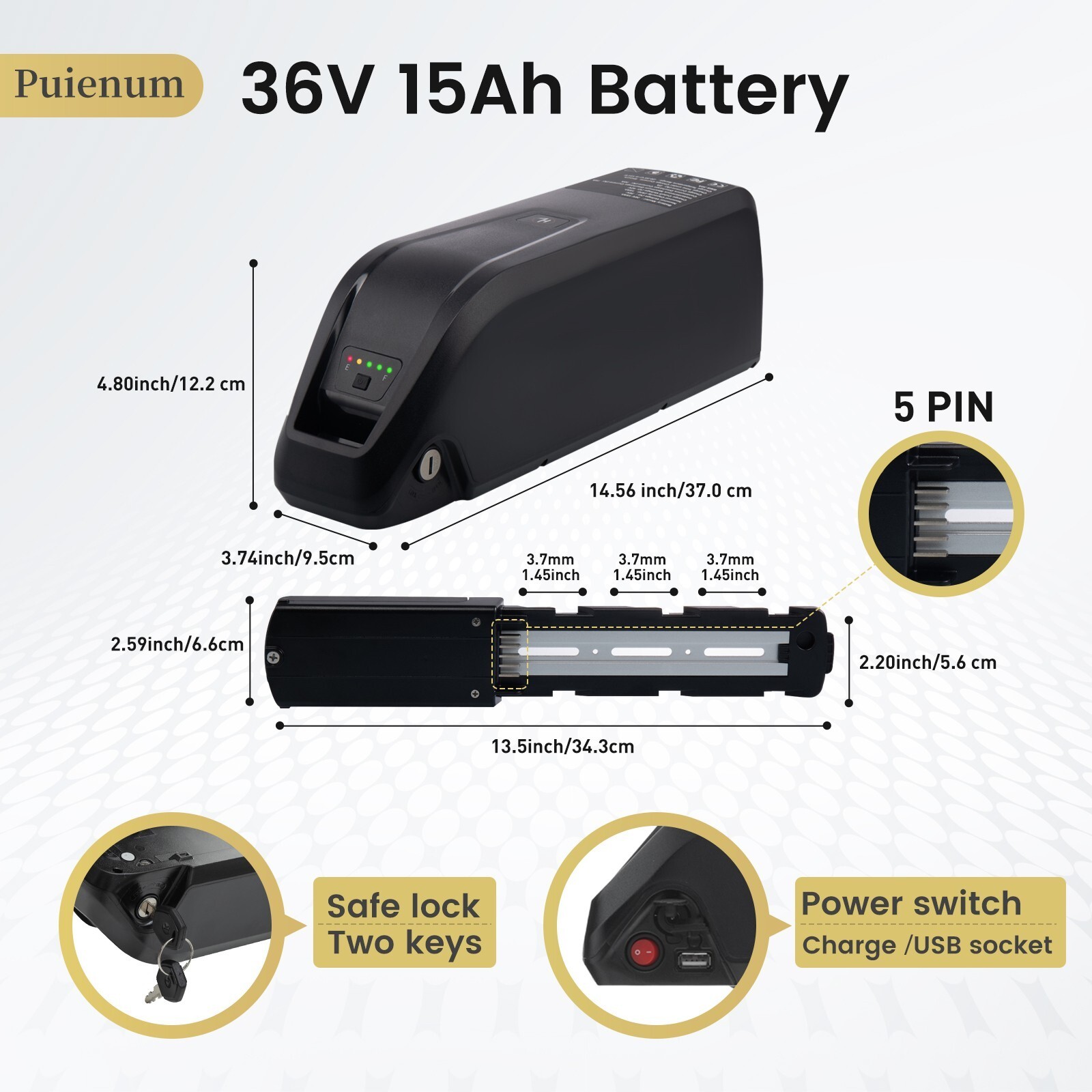 52V 48V 36V 10Ah 15Ah 20Ah Ebike Battery Lithium Battery Electric Bike 0-2000W