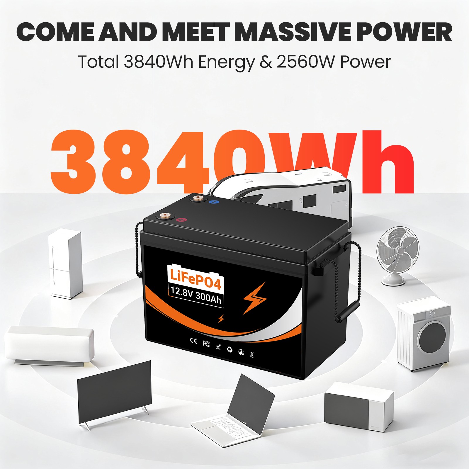 UPP 24V 12V 300Ah Lithium LiFePO4 Battery 3840Wh Solar Battery Pack 5000+ cycles
