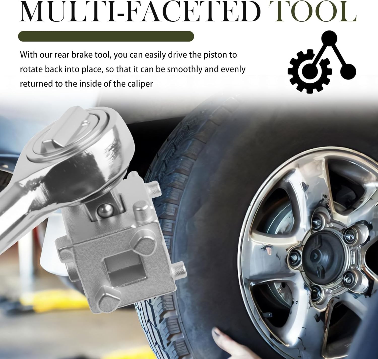 Car Cube Brake Caliper Compression Tool with 3/8″ Square Drive Hole,6 Sides Brak
