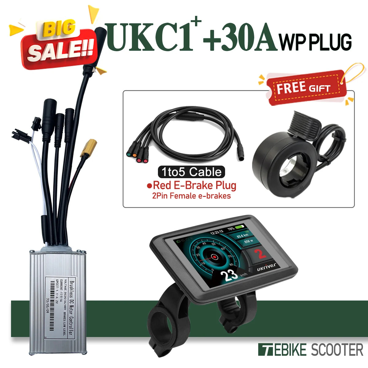 E-bike Sine Wave 3 Mode Controller 17A 26A 30A 40A with Color UKC1 Display