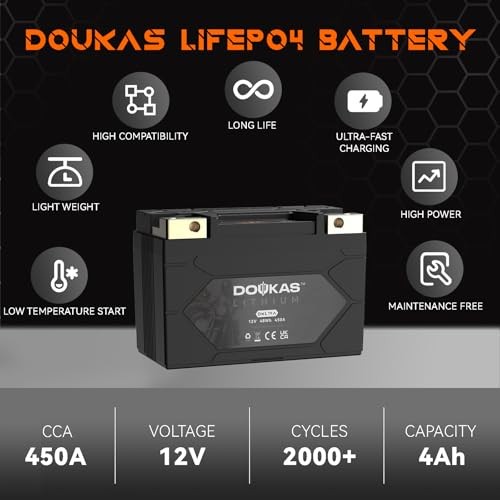 DKL14A YTX14AH-BS 450A LiFePO4 Motorcycle Lithium [+ -] YTX14AH-BS 4Ah 450A