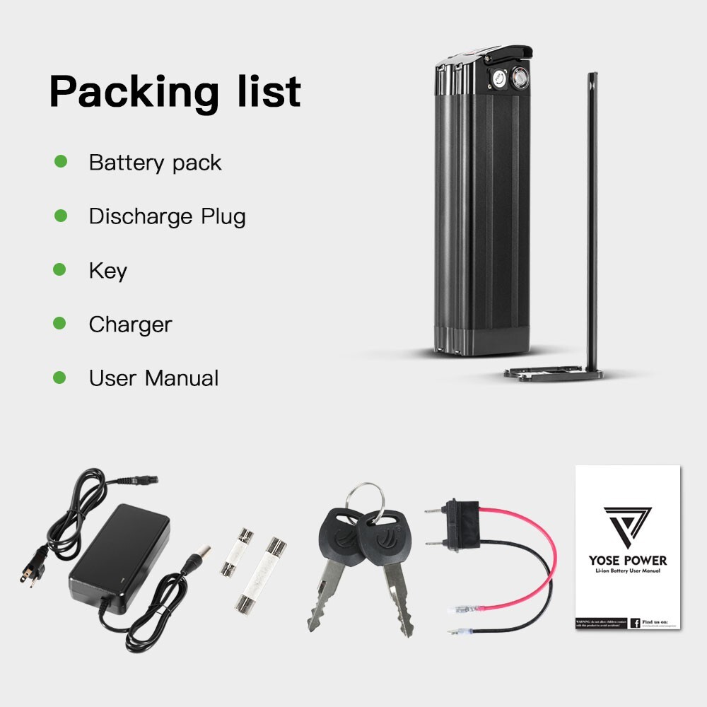 48V 13Ah Black SilverFish Ebike Battery with USB Electric Bike Lithium Battery