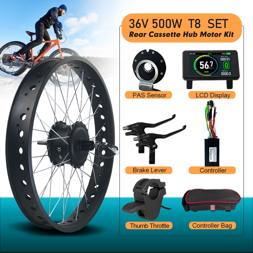 20 24 26″ 4.0 Tire Snow E-Bike Motor Kit 36 48V 500W Rear Cassette Motor Wheel