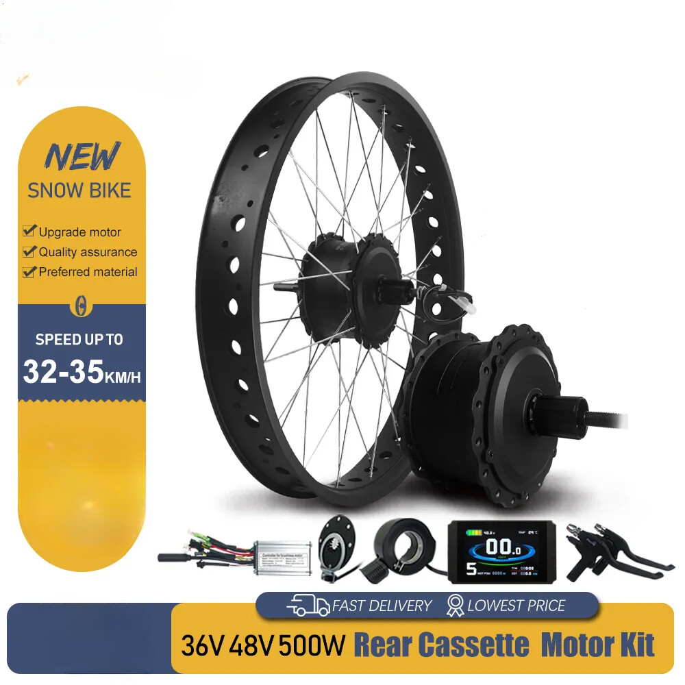 Snow E-bike Conversion Kit 20/26in 36V 48V 500W Rear Cassette Hub Motor Wheel