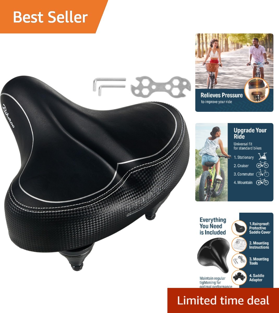 Upgrade to Wide Cruiser Saddle – Steel Springs & Faux Leather Comfort