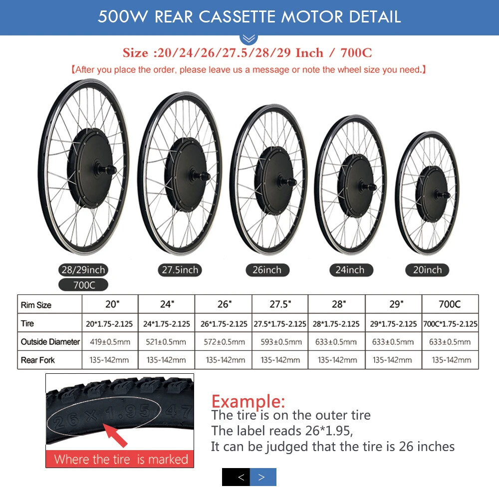 E-bike Conversion Kit 20-29Inch 700C 36V 48V 500W Rear Cassette Hub Motor Wheel