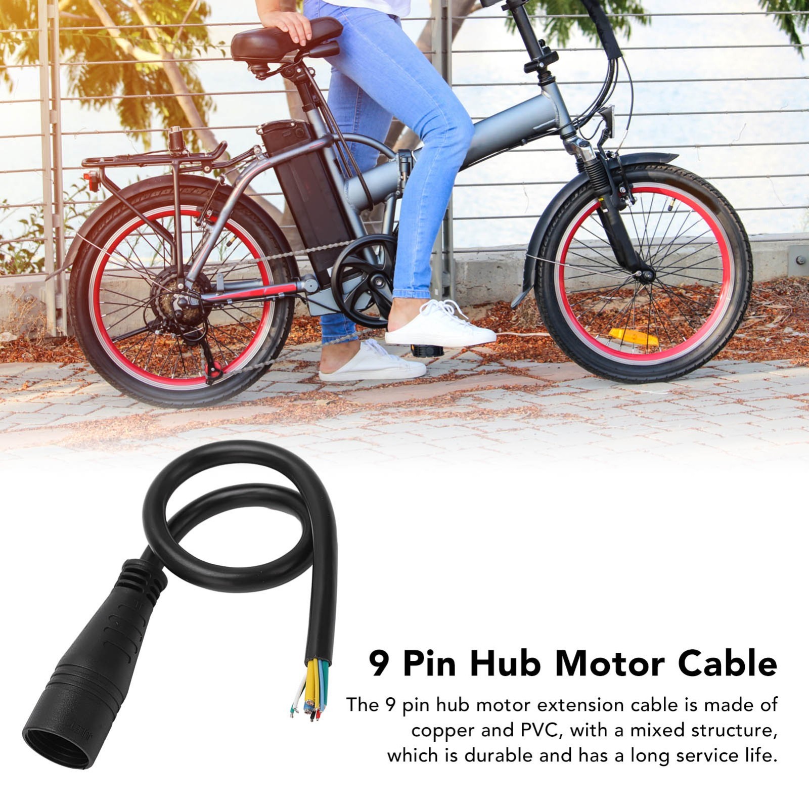9 Pin 31cm Electric Bike Motor Extension Cable, Waterproof Female Connector